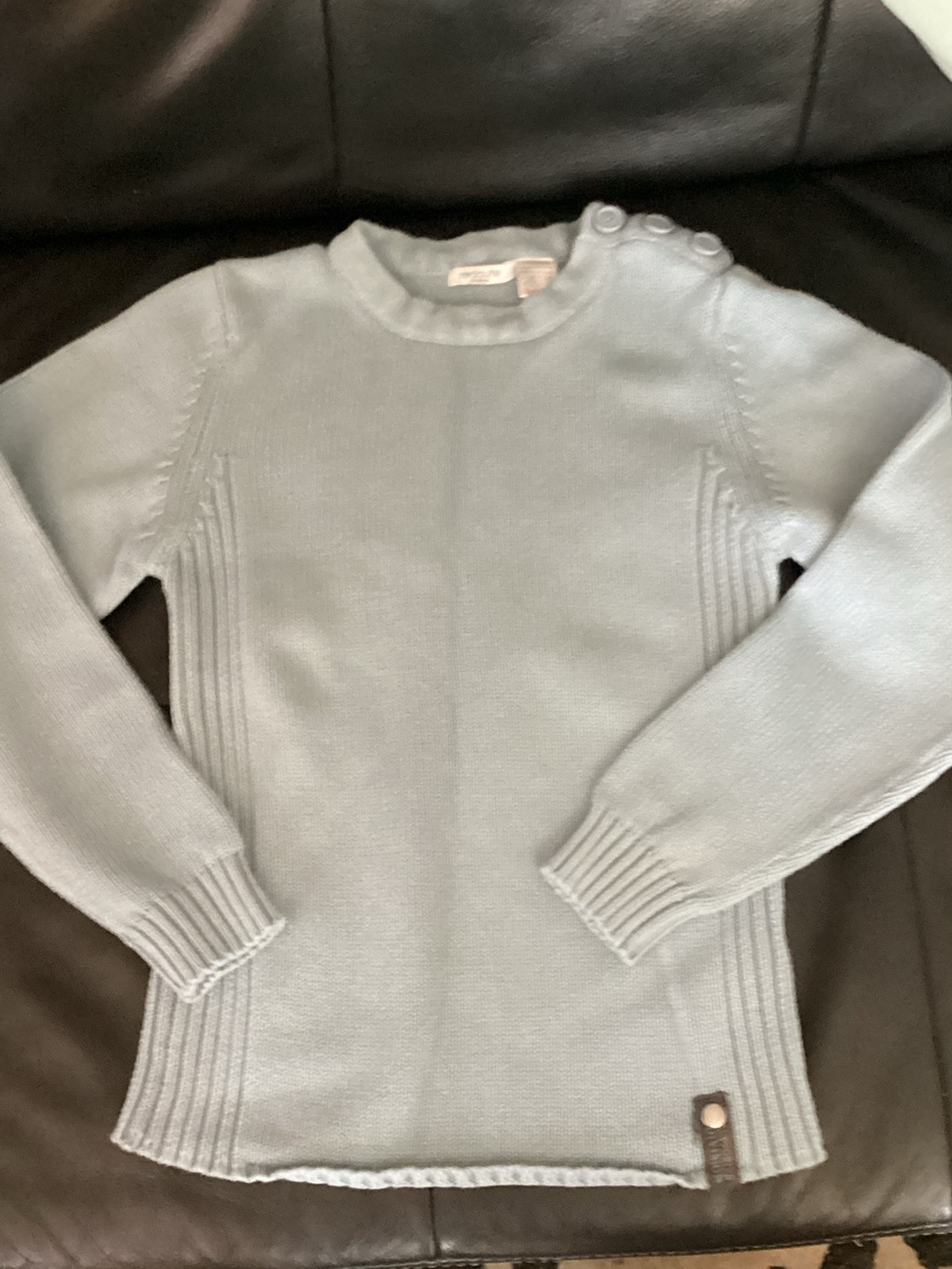 ReDoute Girls' Light Blue Button-Shoulder Crew Sweater